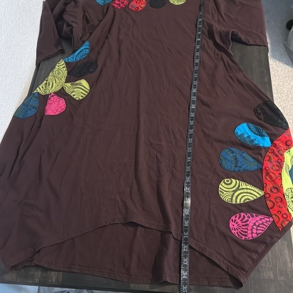 Nepal Brown Patchwork Flowers Pockets Bubble Hem Style Tunic Size Large - Picture 7 of 7